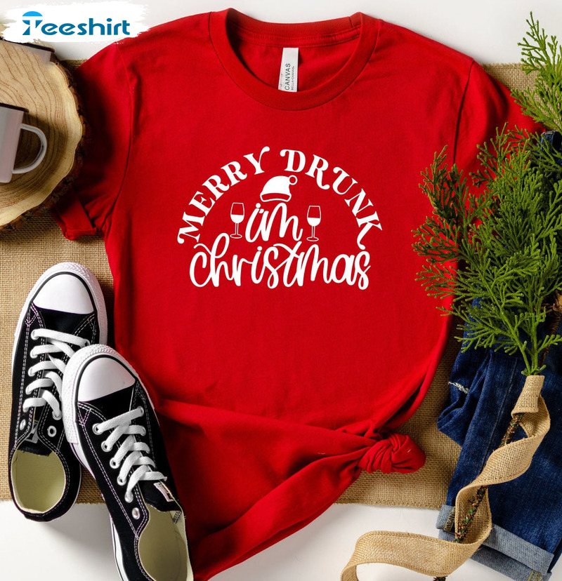 Merry Drunk I’m Christmas Shirt – Xmas Alcohol Unisex T-shirt Short Sleeve