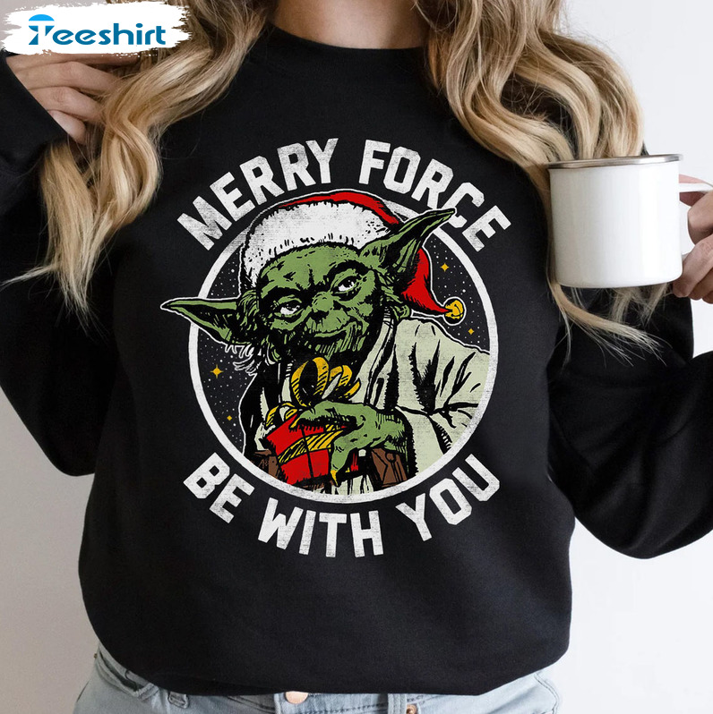 Merry Force Be With You Shirt, Funny Star Wars Christmas Tee Tops Unisex Hoodie