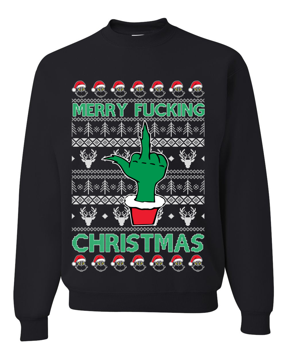 Merry Fucking Christmas Middle Finger Ugly Christmas Sweater Unisex Crewneck Graphic Sweatshirt- Best Christmas Gifts 2023