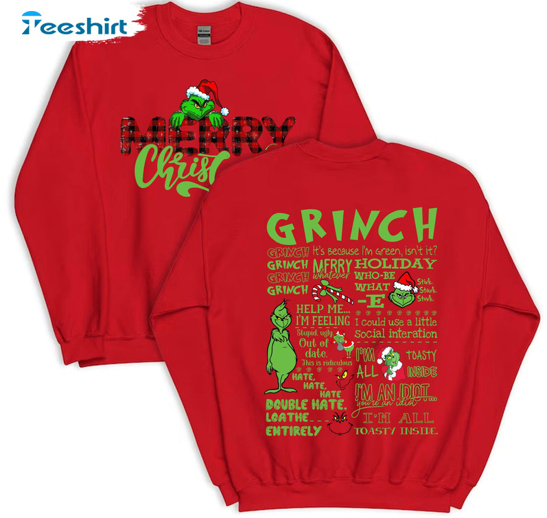 Merry Grinchmas Shirt, Funny Grinch Christmas Long Sleeve Unisex Hoodie