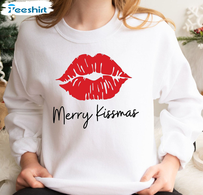 Merry Kissmas Sweatshirt, Christmas Holiday Unisex Hoodie Crewneck