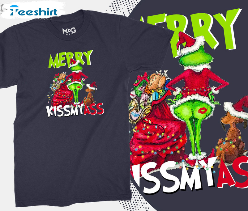 Merry Kissmas Sweatshirt, Funny Christmas Grinch Crewneck Unisex Hoodie