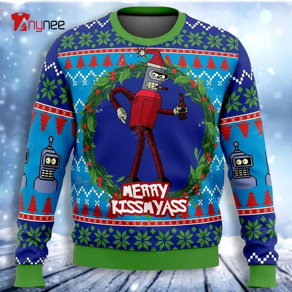 Merry Kissmyass Futurama Ugly Christmas Sweater- Best Christmas Gifts 2023