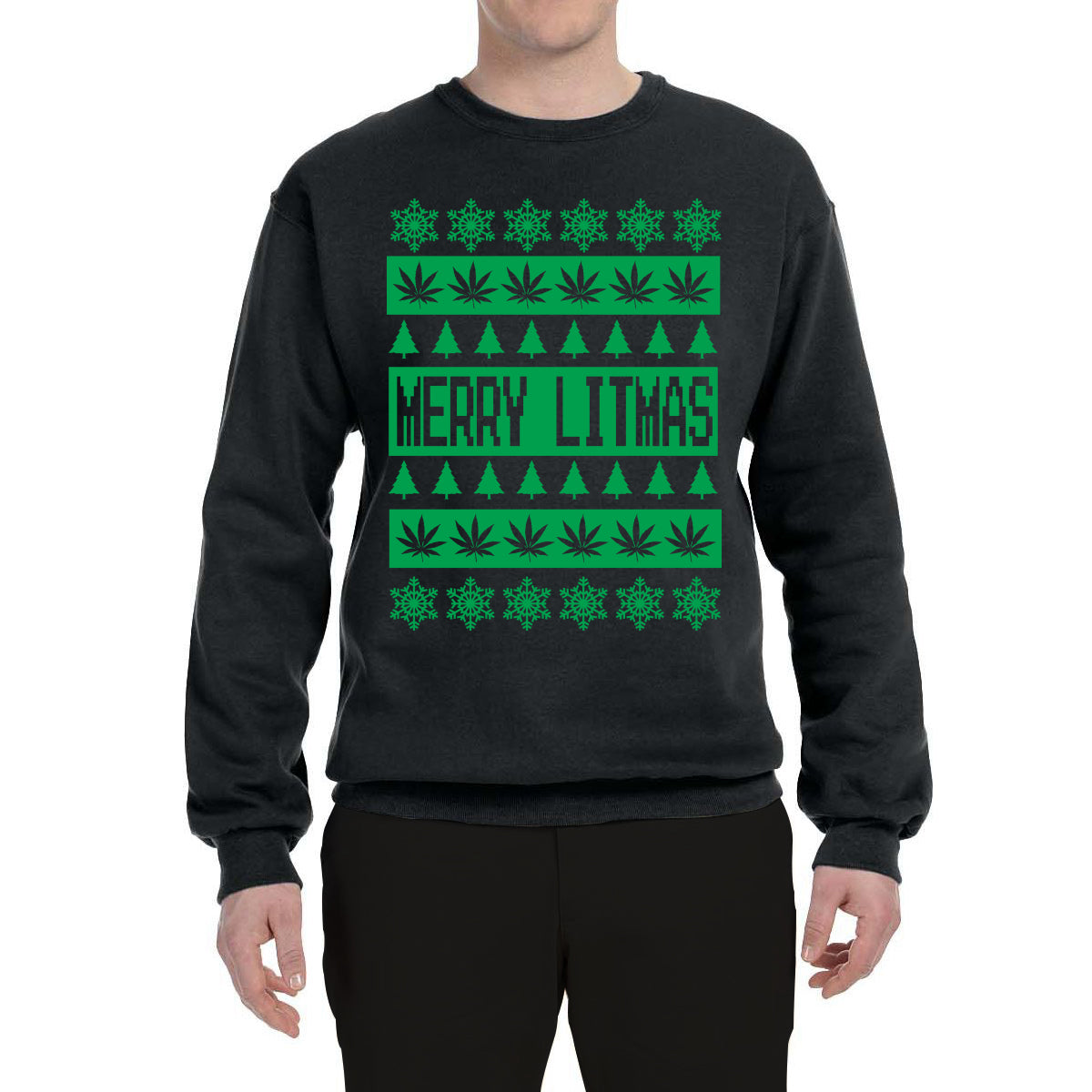 Merry Litmas Funny Weed Pot Leaf Marijuana Xmas Merry Ugly Christmas Sweater- Best Christmas Gifts 2023