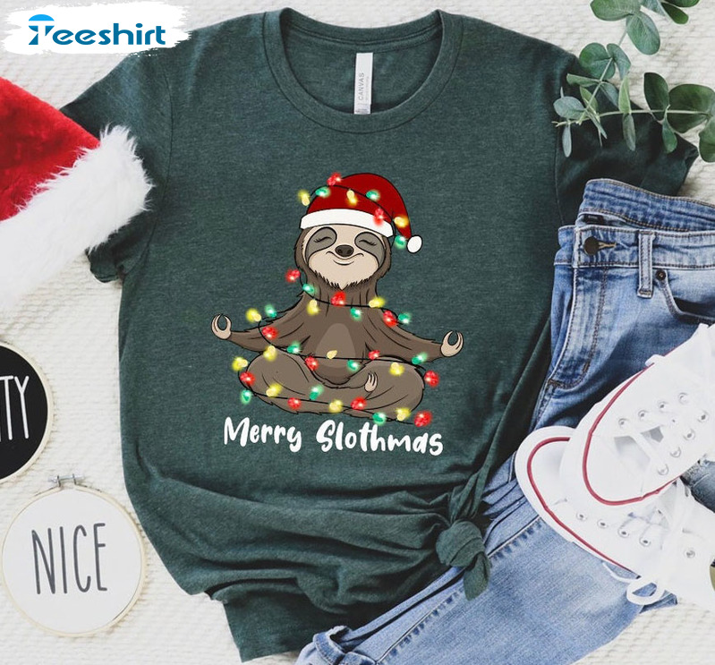 Merry Slothmas Shirt, Christmas Yoga Short Sleeve Sweater