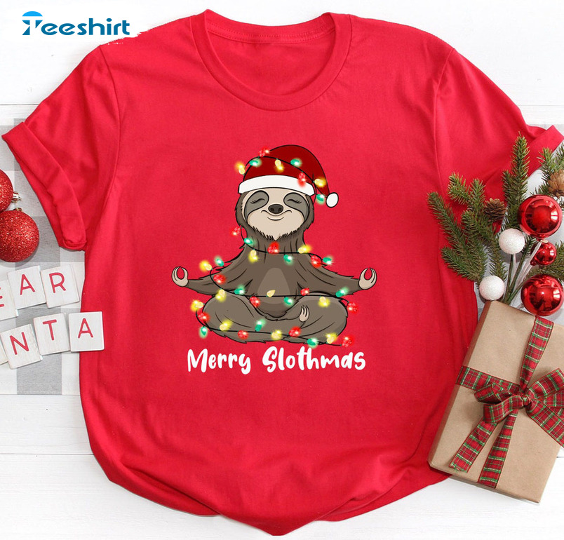 Merry Slothmas Shirt, Christmas Yoga Short Sleeve Sweater