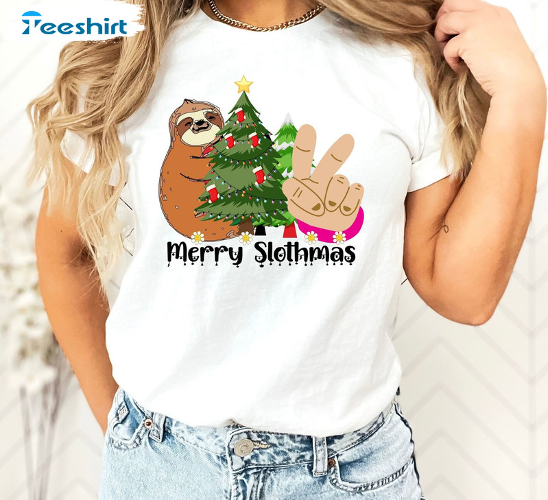 Merry Slothmas Shirt, Funny Christmas Tee Tops Short Sleeve