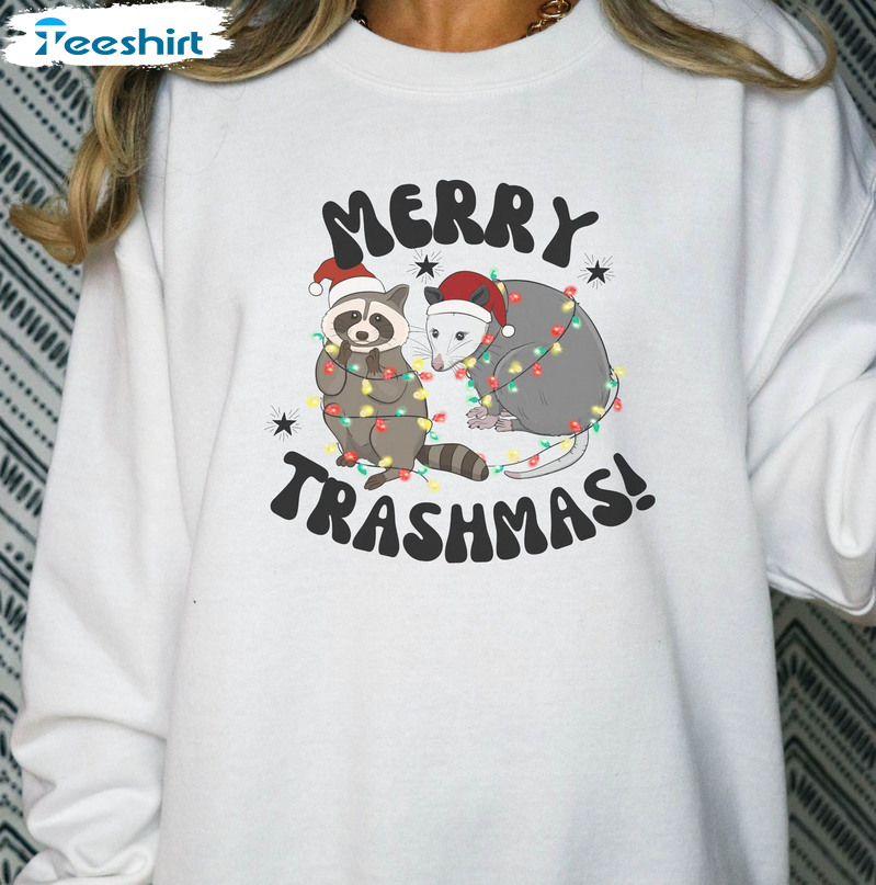 Merry Trashmas Vintage Shirt, Opossum Christmas Tee Tops Long Sleeve