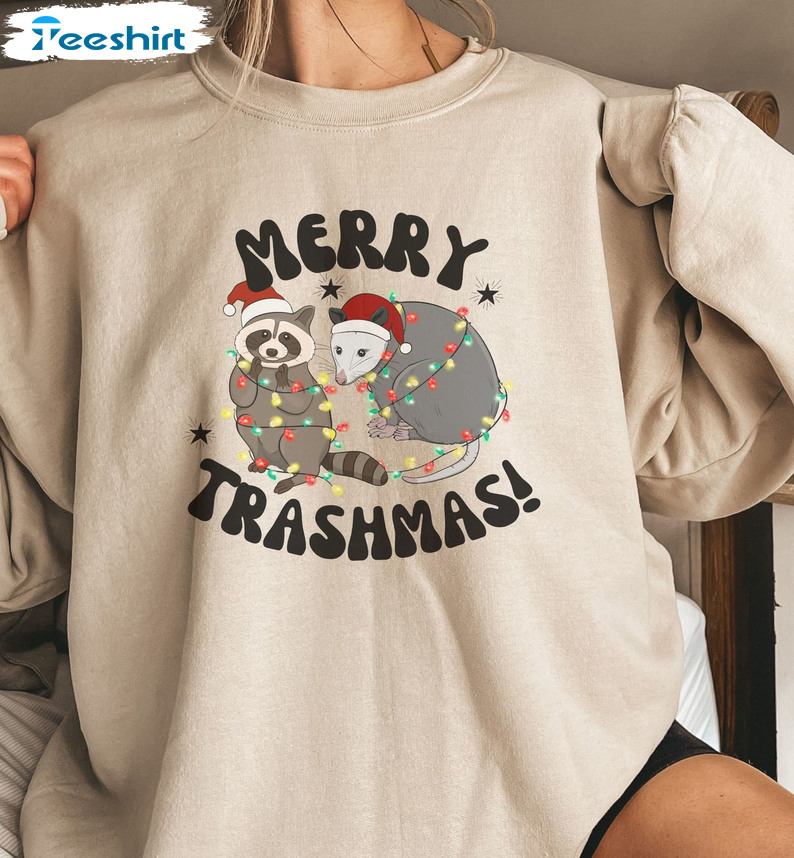 Merry Trashmas Vintage Shirt, Opossum Christmas Tee Tops Long Sleeve