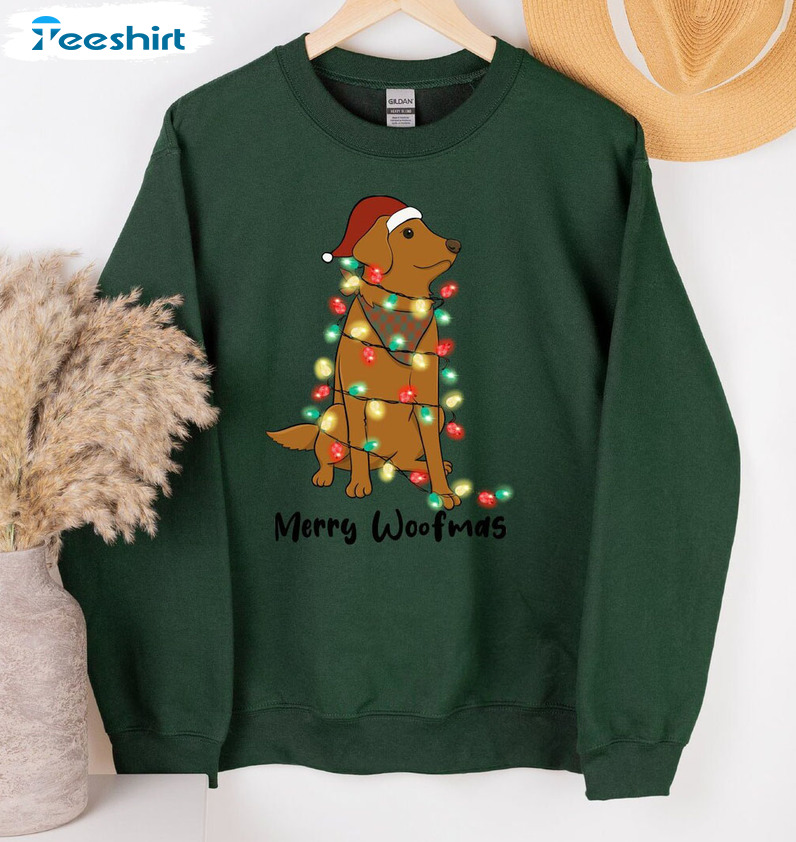 Merry Woofmas Shirt – Christmas Dog Lights Unisex Hoodie Long Sleeve