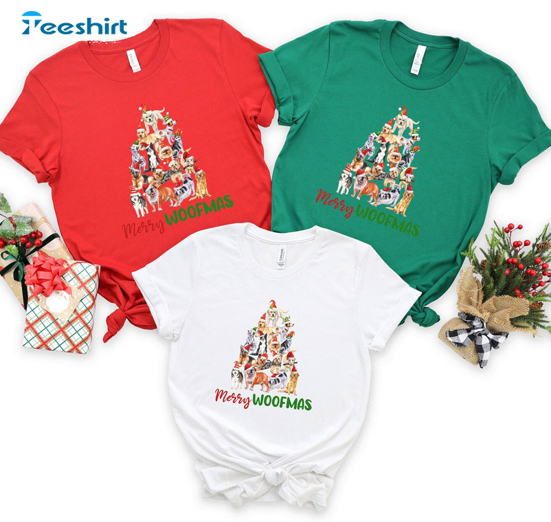 Merry Woofmas Shirt – Funny Christmas Dog Sweater Short Sleeve