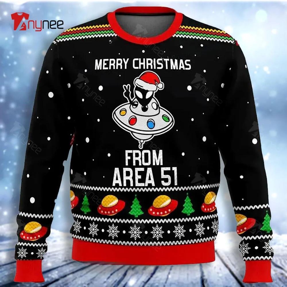 Merry Xmas From Area Aliens Ugly Christmas Sweater- Best Christmas Gifts 2023