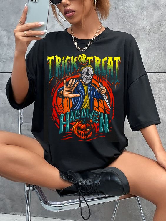 Michael Myers Halloween Pumpkin Trick or Treat Art Draw T-Shirt