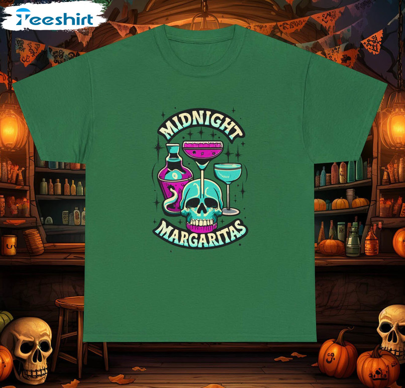 Midnight Margaritas Shirt , Tequila Witchcraft And Halloween Vibes Crewneck Sweatshirt Crewneck