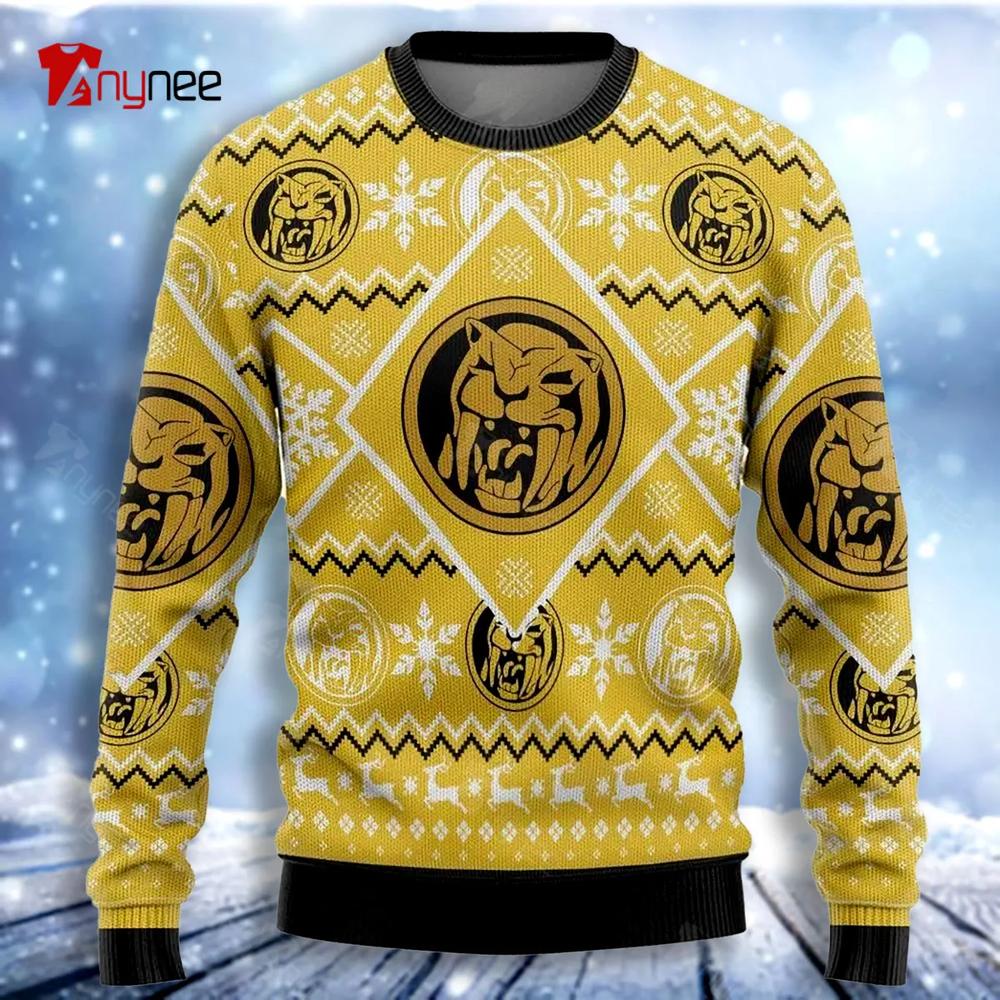 Mighty Morphin Power Ranger Yellow Ugly Christmas Sweater- Best Christmas Gifts 2023