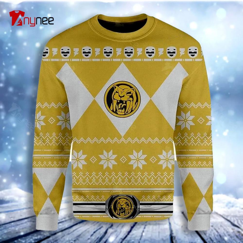 Mighty Morphin Yellow Power Rangers Ugly Christmas Sweater- Best Christmas Gifts 2023