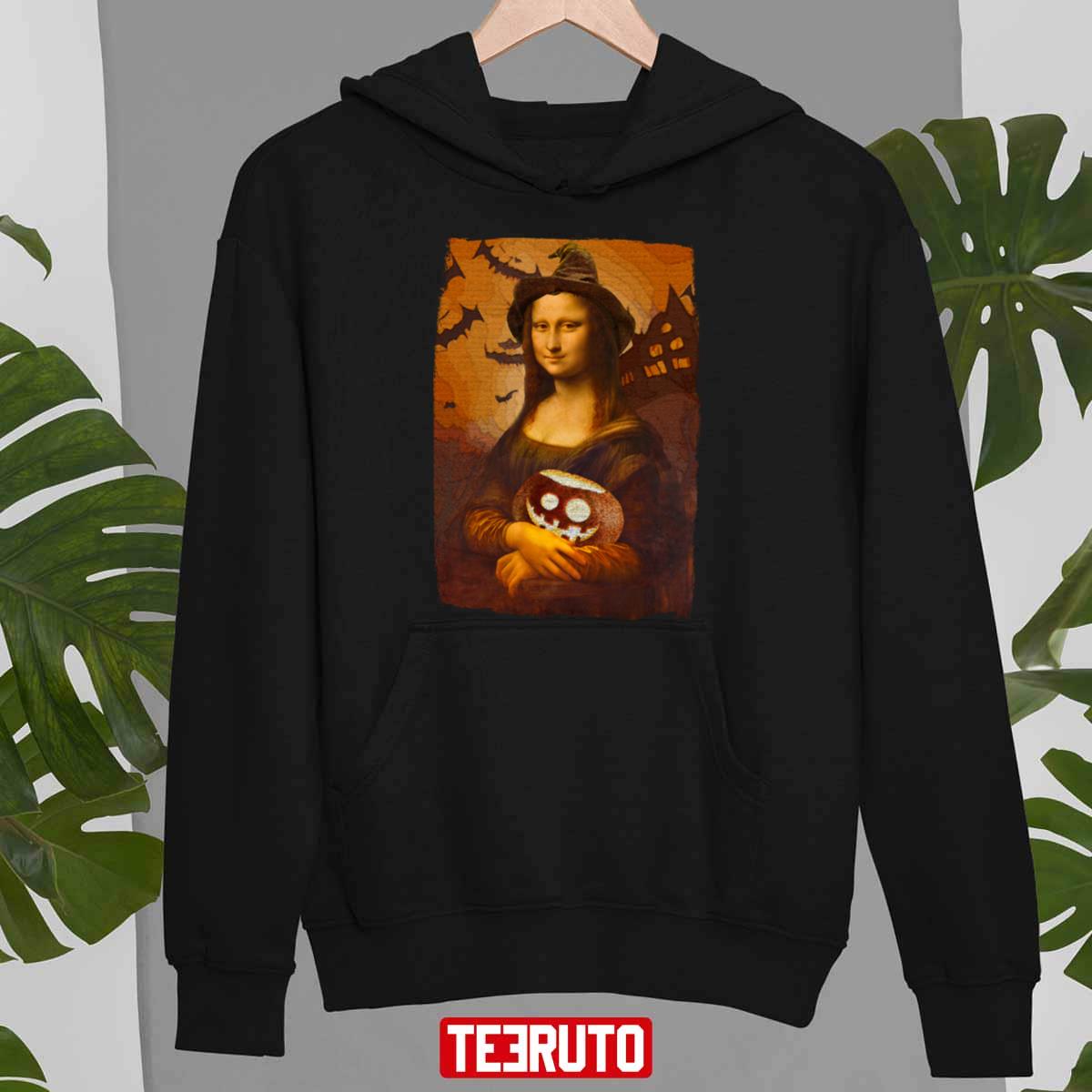 Mona Lisa Halloween Mona Lisa With Pumpkin Unisex T-Shirt