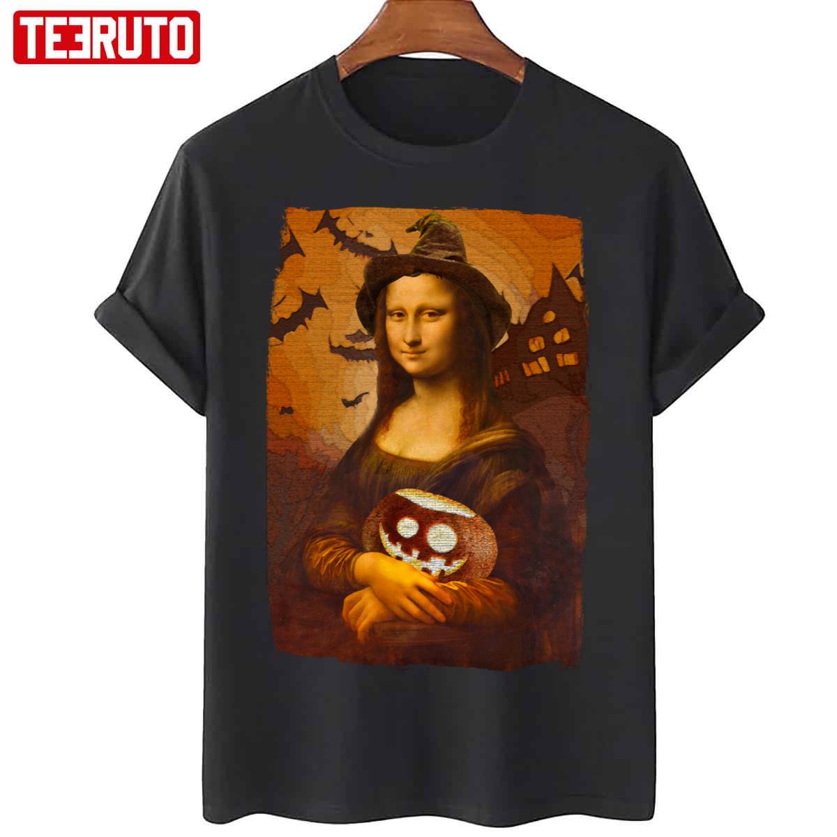 Mona Lisa Halloween Mona Lisa With Pumpkin Unisex T-Shirt