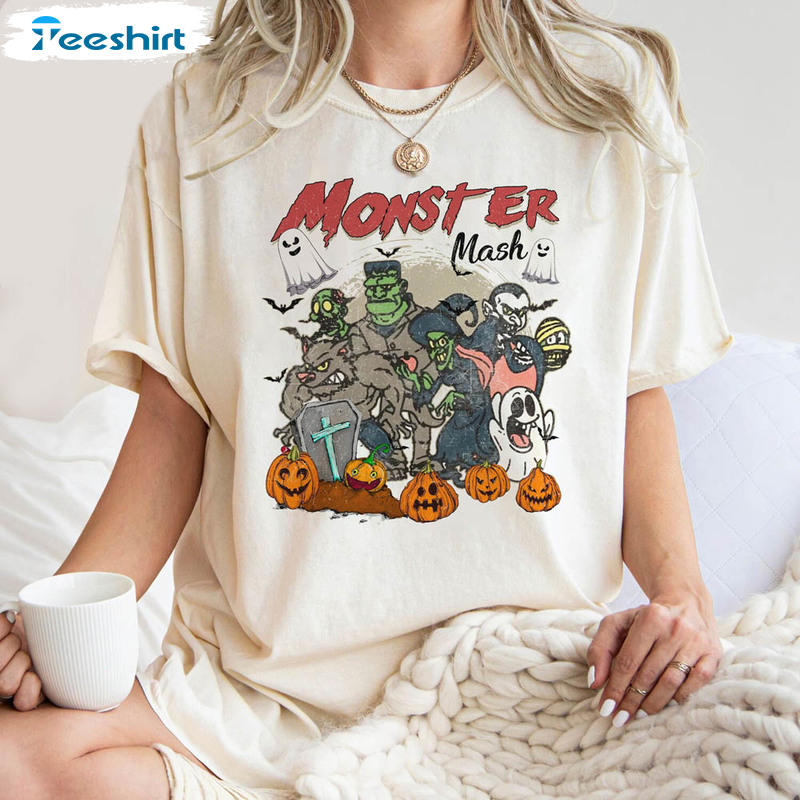 Monster Mash Comfort Colors Shirt, Vintage Ghost Halloween Sweatshirt Unisex Hoodie