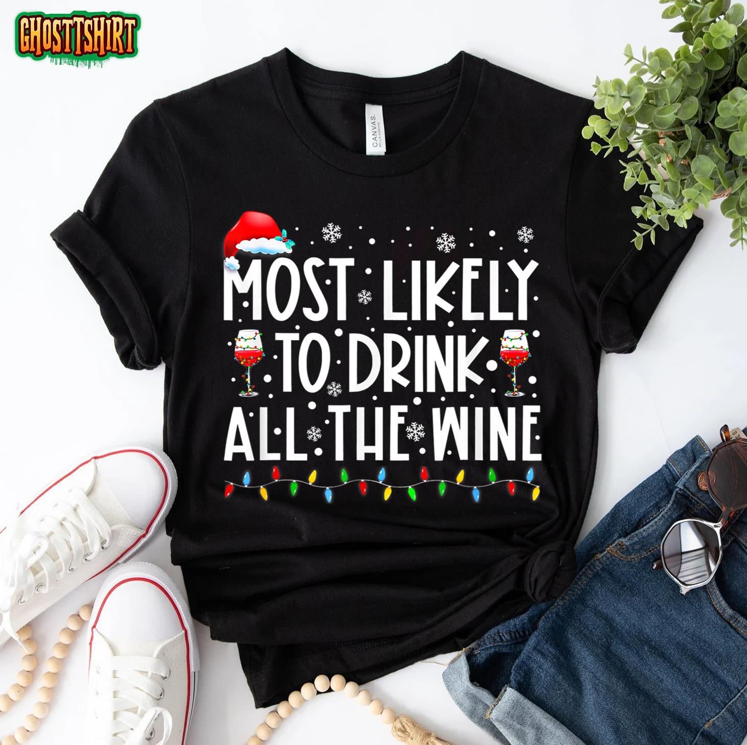 Most Likely To Drink All The Wine Family Matching Christmas T-Shirt