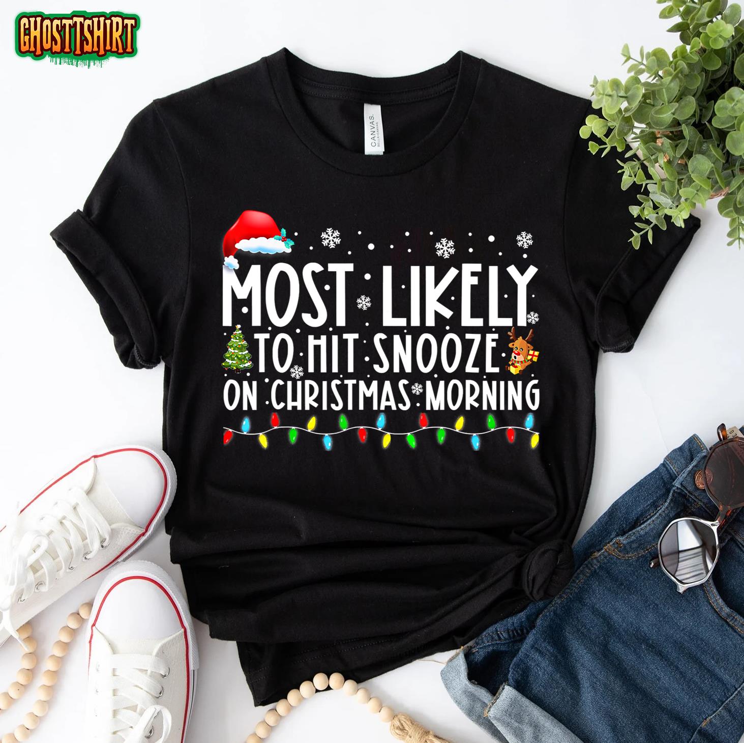 Most Likely To Hit Snooze On Christmas Morning Funny Xmas T-Shirt