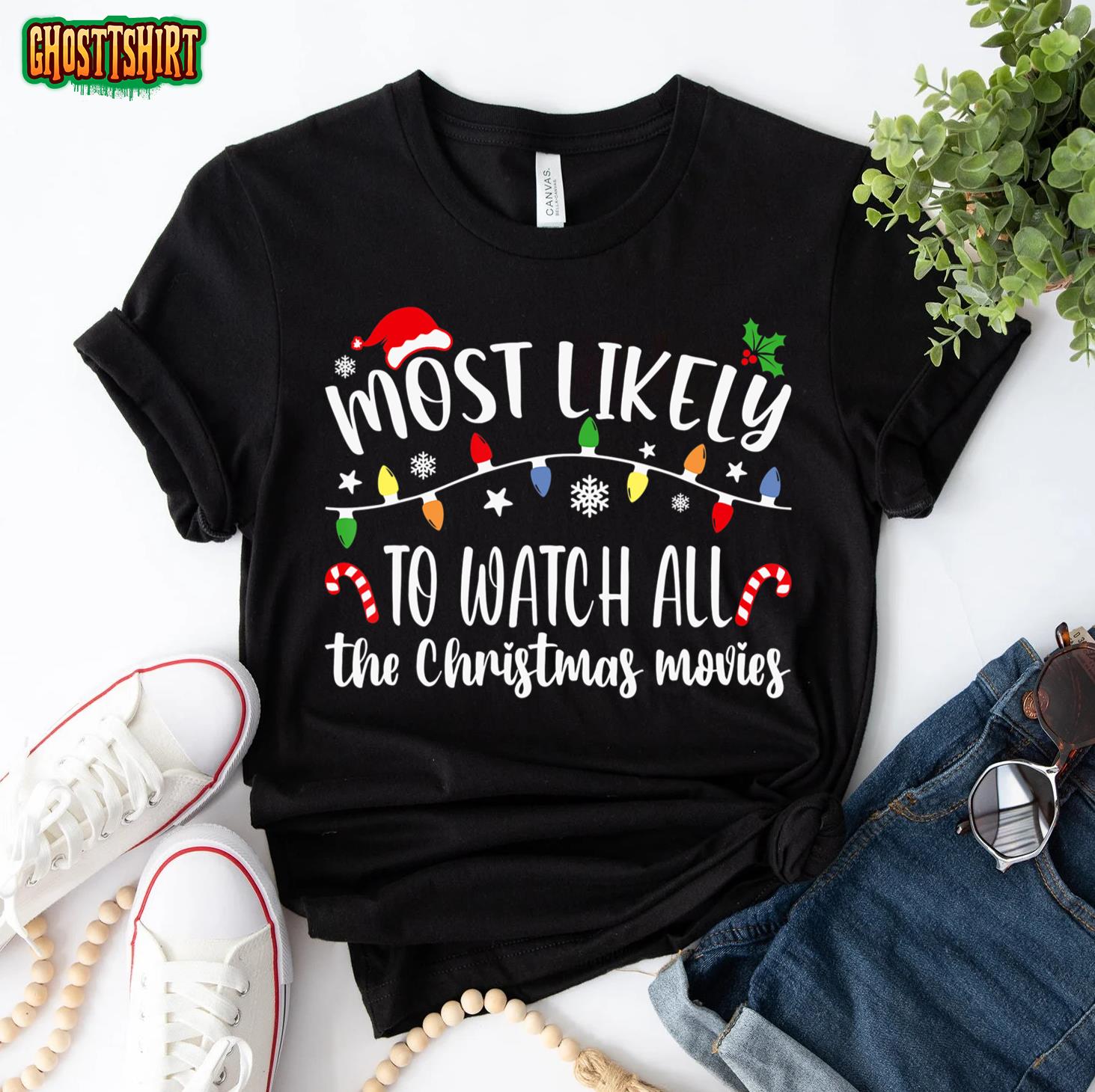 Most Likely To Watch All Christmas Movies Family Matching T-Shirt