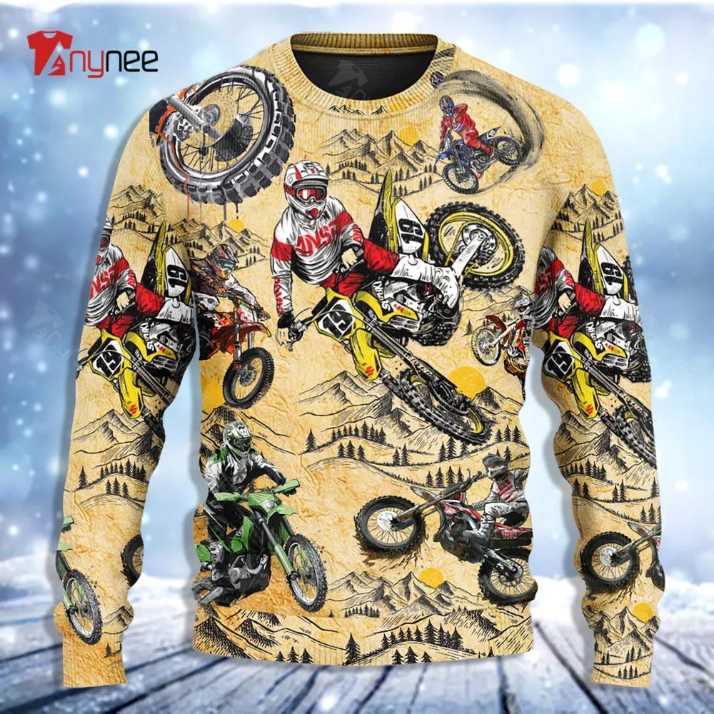 Motocross Lover Motorcycle Biker Vintage Art Style Ugly Christmas Sweater- Best Christmas Gifts 2023