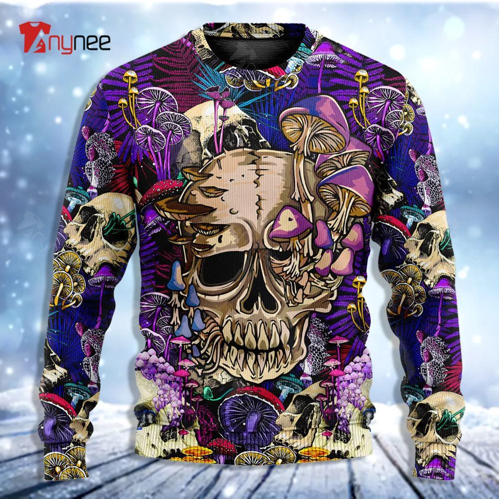 Mushroom Crazy Bright Magic Psychedelic Skull Ugly Christmas Sweater- Best Christmas Gifts 2023