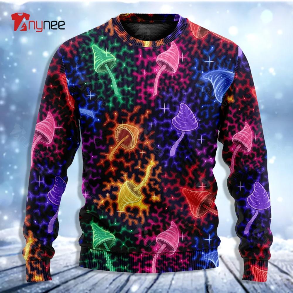 Mushroom Galaxy Rainbow Colorful Bright Ugly Christmas Sweater- Best Christmas Gifts 2023