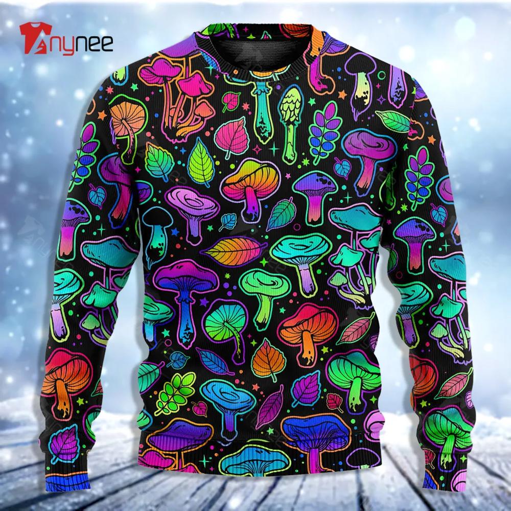 Mushroom Neon Colorful Bright With Leaf Ugly Christmas Sweater- Best Christmas Gifts 2023