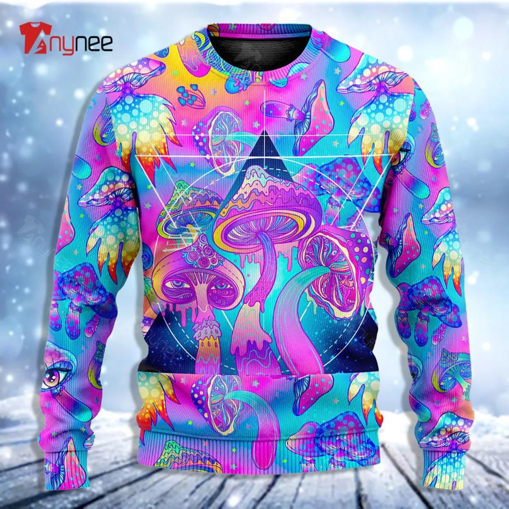 Mushroom Psychedelic Tapestry Mushroom Trippy Hippie Magical Eye Ugly Christmas Sweater- Best Christmas Gifts 2023