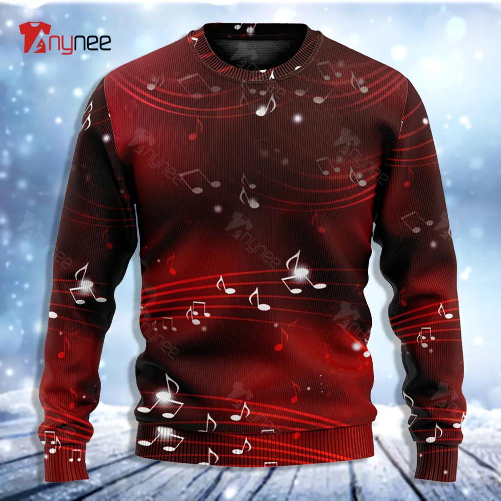 Music Musical Notes And Blurry Lights On Dark Red Ugly Christmas Sweater- Best Christmas Gifts 2023