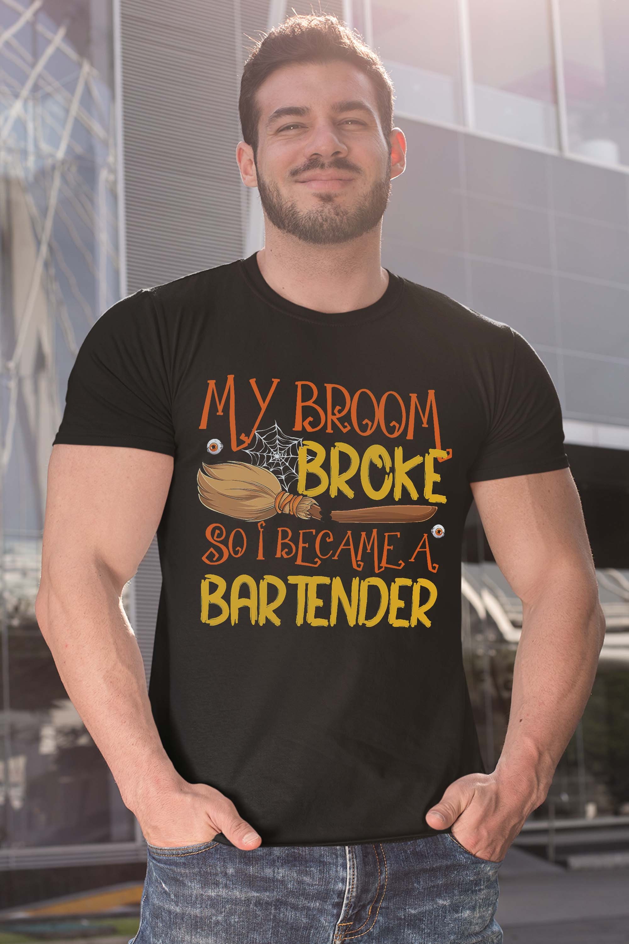 My Broom Broke So I Became A Bartender Halloween T-Shirt