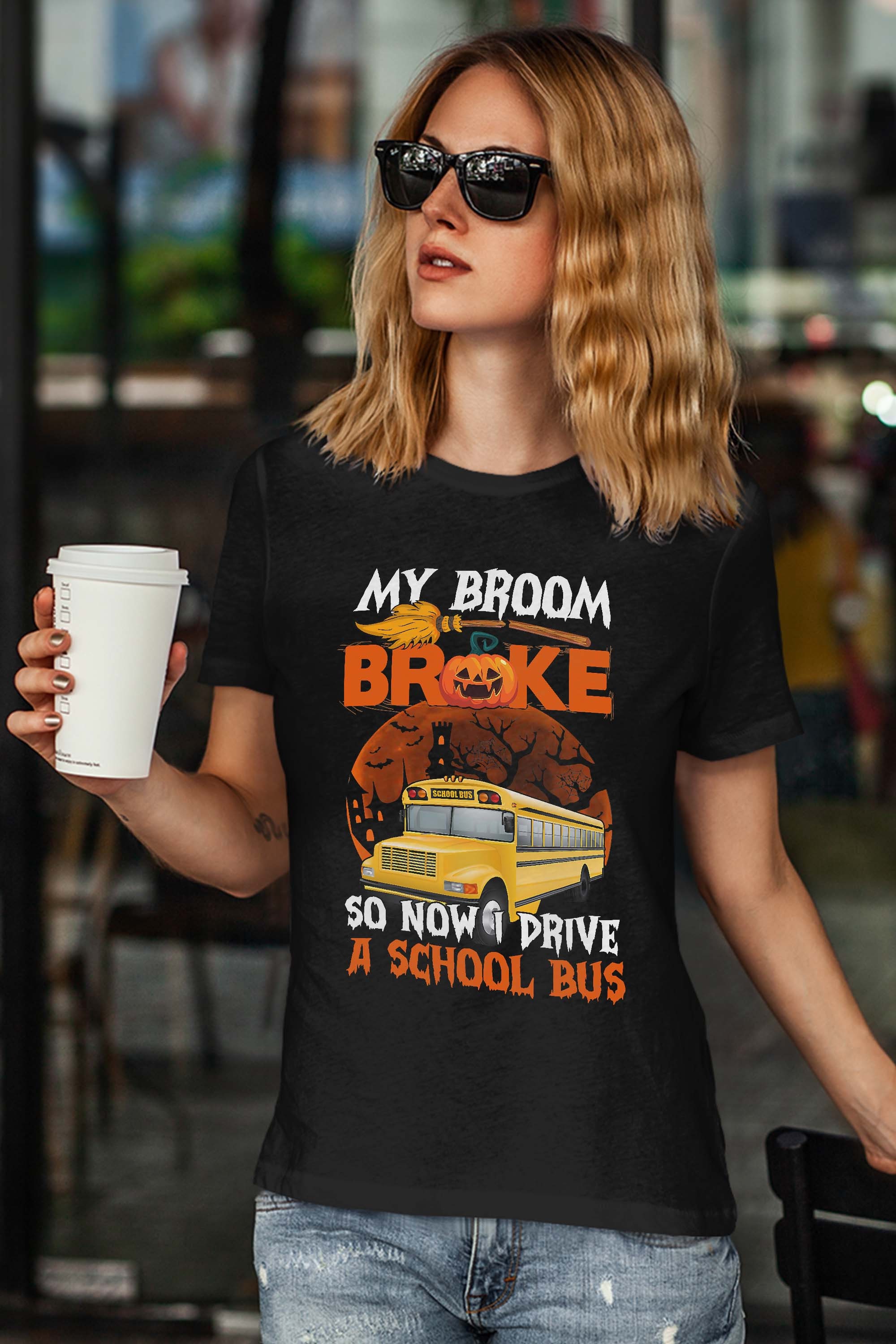 My Broom Broke So Now I Drive A School Bus Halloween Driver Gift T-Shirt