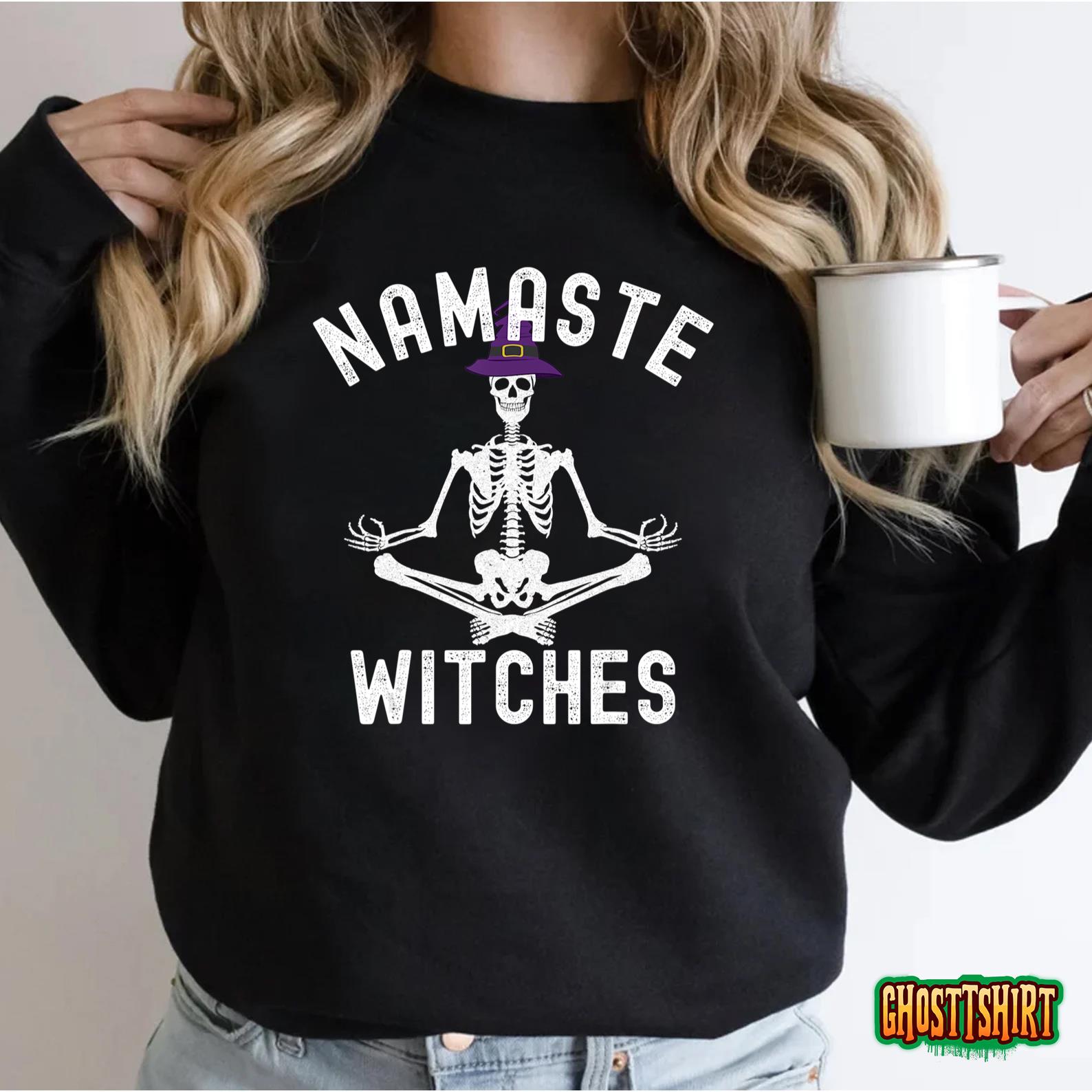 Namaste Witches – Funny Halloween Yoga Witch Skeleton Pose T-Shirt