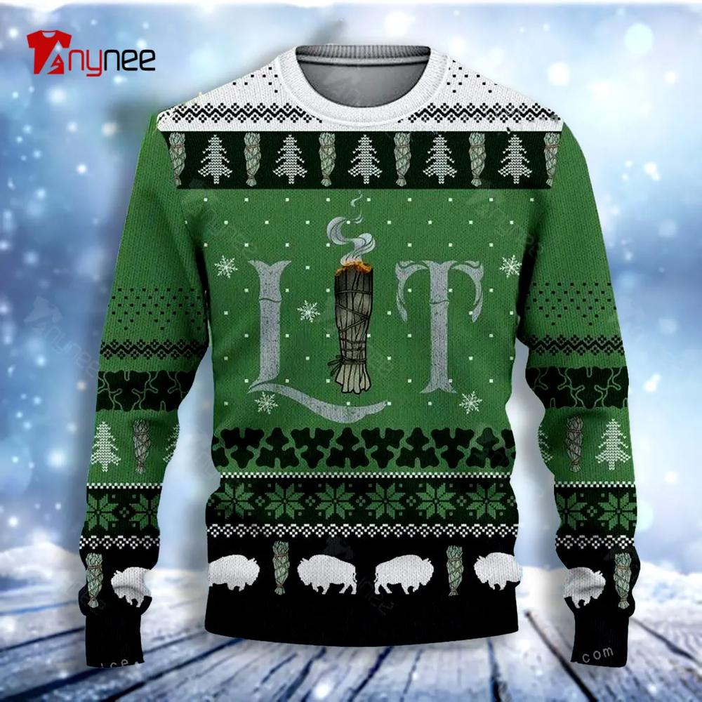 Native Lit Smoke Green Chrismas Ugly Christmas Sweater- Best Christmas Gifts 2023