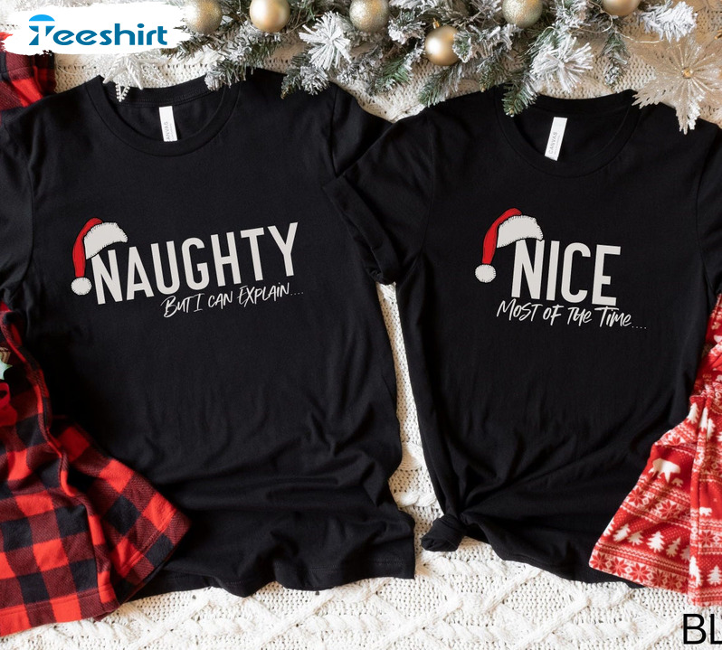 Naughty And Nice Shirt – Christmas Couple Long Sleeve Unisex Hoodie