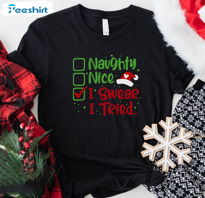 Naughty Nice I Tried Vintage Shirt, Funny Christmas Sweatshirt Crewneck