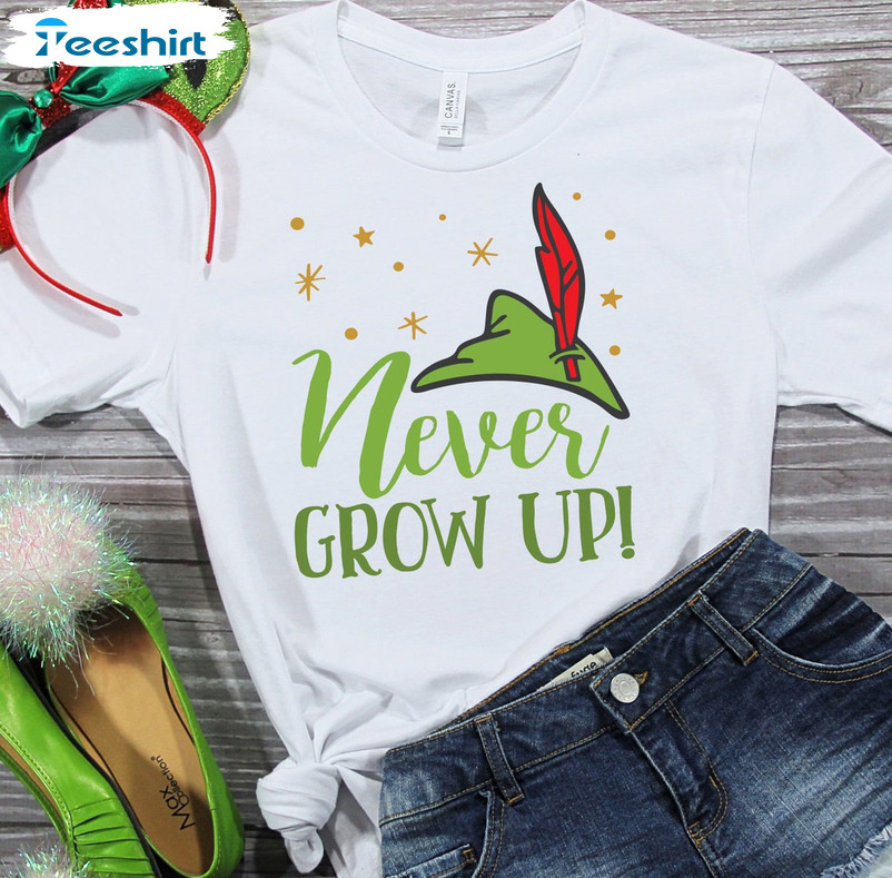 Never Grow Up Peter Pan Shirt, Christmas Crewneck Unisex Hoodie