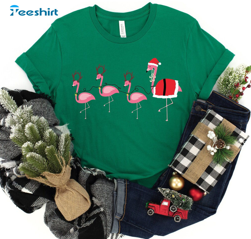 New Flamingo Christmas Shirt, Sweatshirt Hoodie Long Sleeve T-Shirt