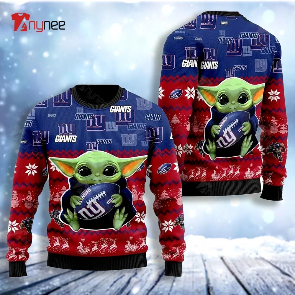 New York Giants Baby Yoda For American Football Fans Ugly Christmas Sweater- Best Christmas Gifts 2023