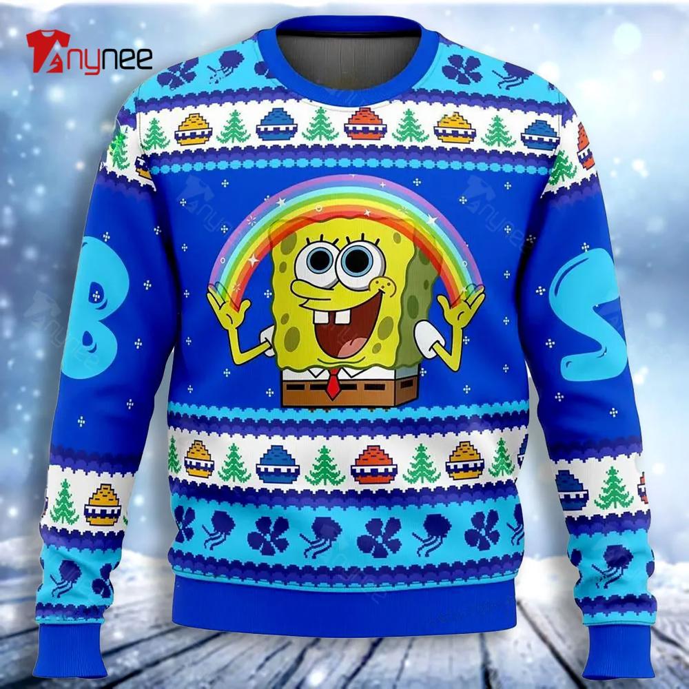 Nickelodeon Cartoons Rainbow Spongebob Ugly Christmas Sweater- Best Christmas Gifts 2023