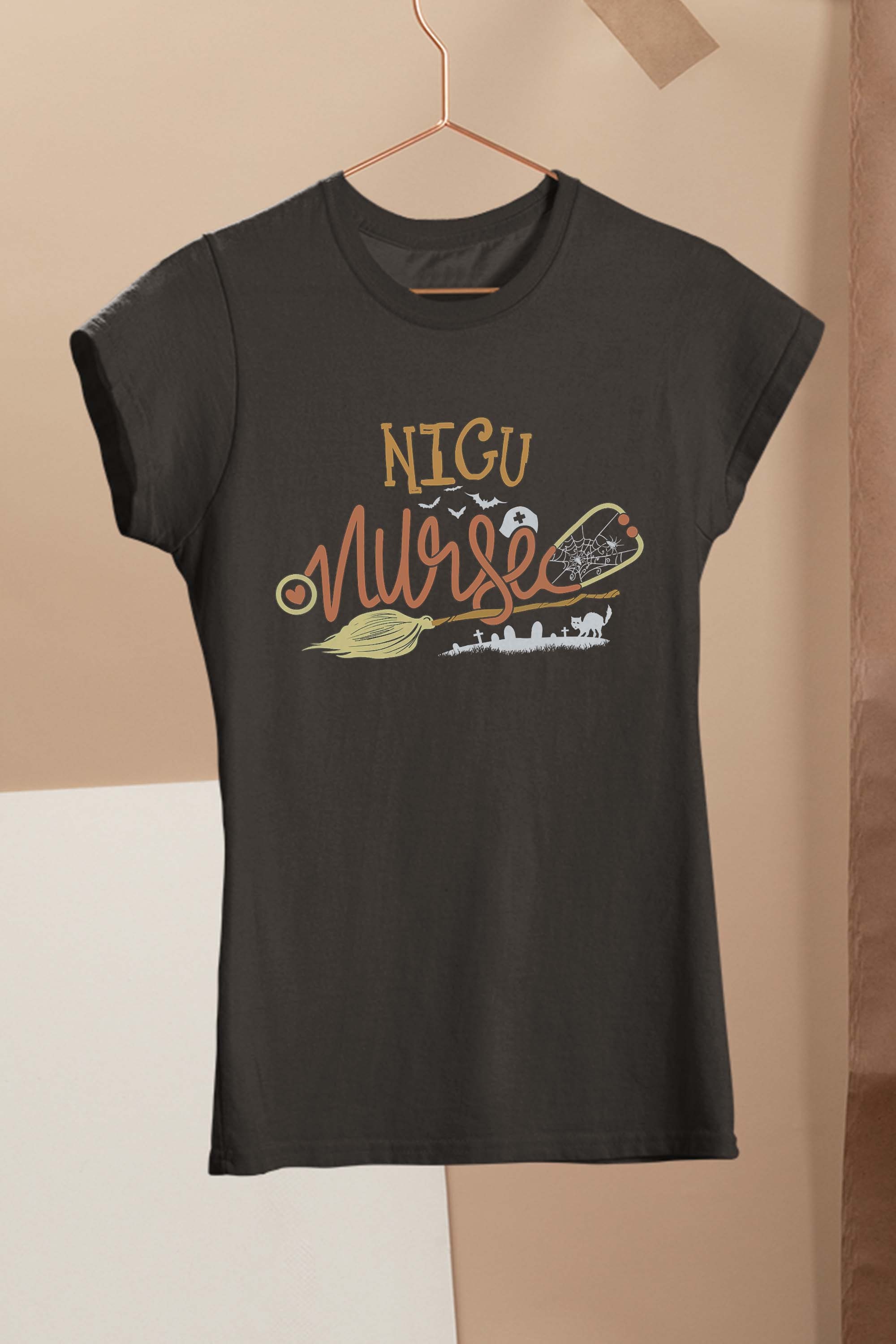 NICU Nurse Halloween RN ICU Neonatal Nursing Witch on Broom T-Shirt