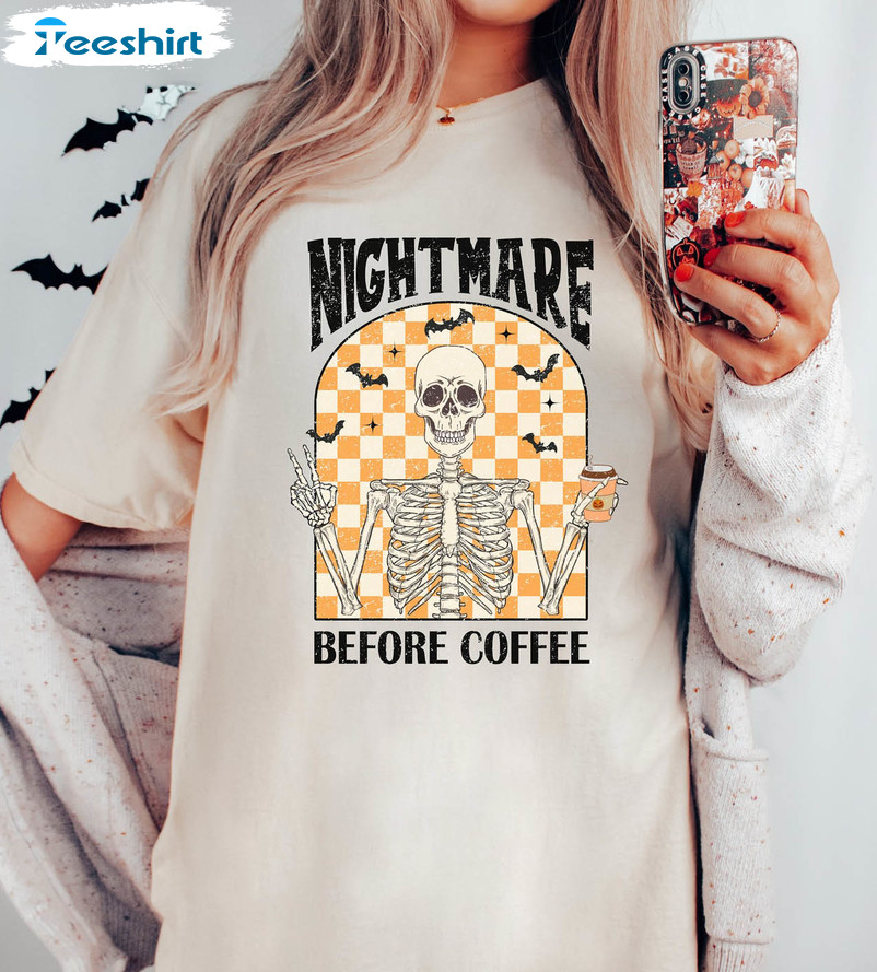 Nightmare Before Coffee Cute Shirt, Halloween Coffee Short Sleeve Unisex T-shirt