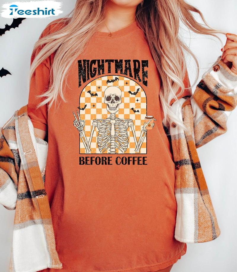 Nightmare Before Coffee Cute Shirt, Halloween Coffee Short Sleeve Unisex T-shirt