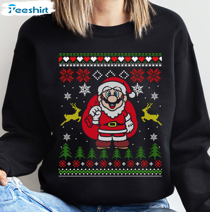 Nintendo Super Mario Christmas Shirt, Mario Santa Sweater Unisex Hoodie