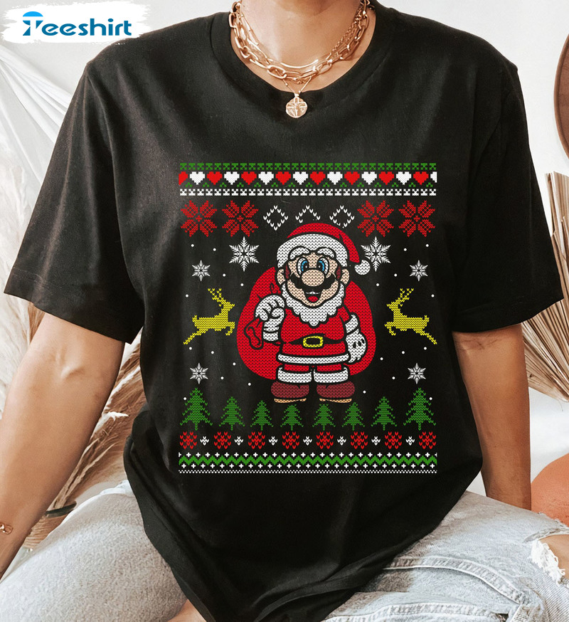 Nintendo Super Mario Christmas Shirt, Mario Santa Sweater Unisex Hoodie