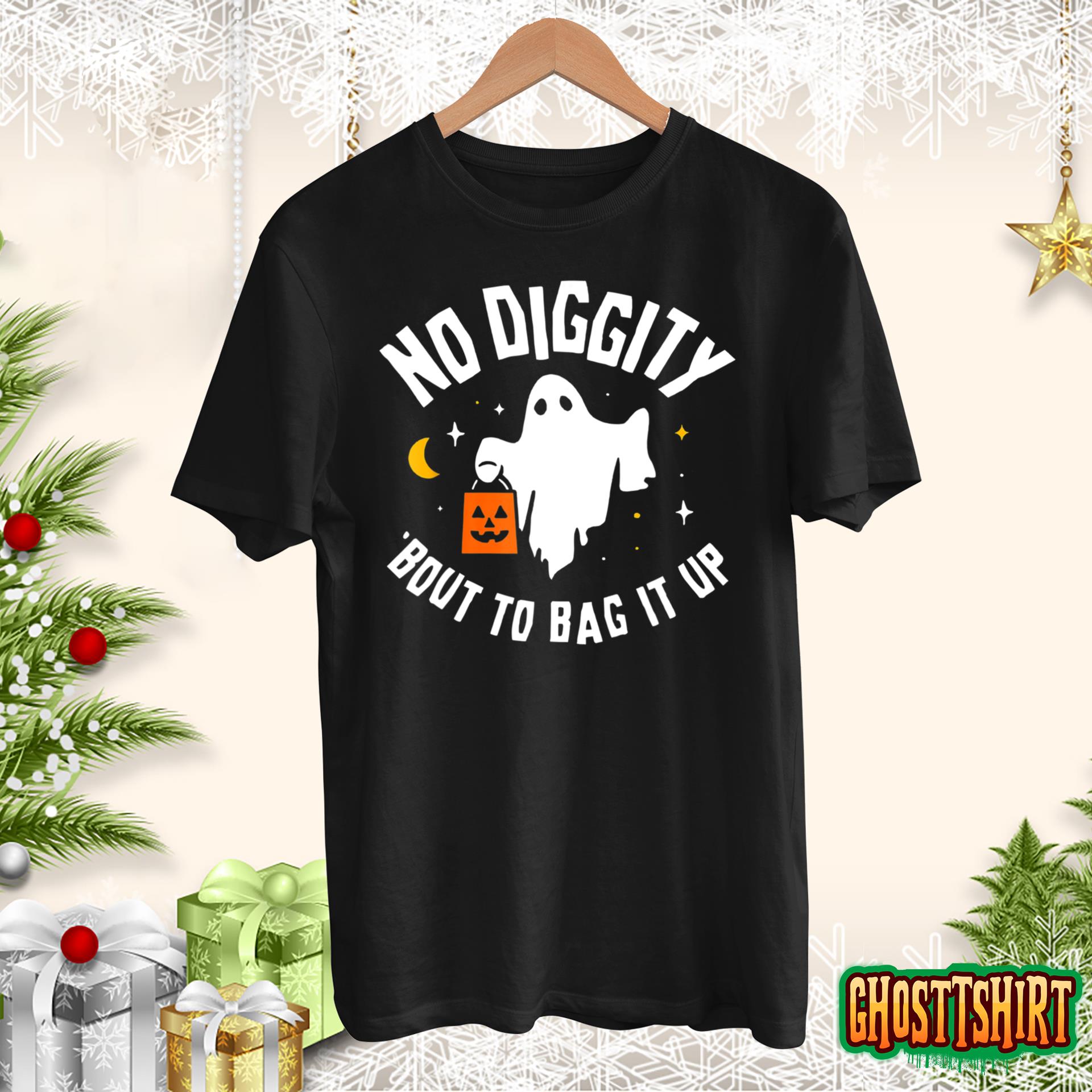 No Diggity Bout To Bag It Up Cute Ghost Halloween Kids Candy T-Shirt