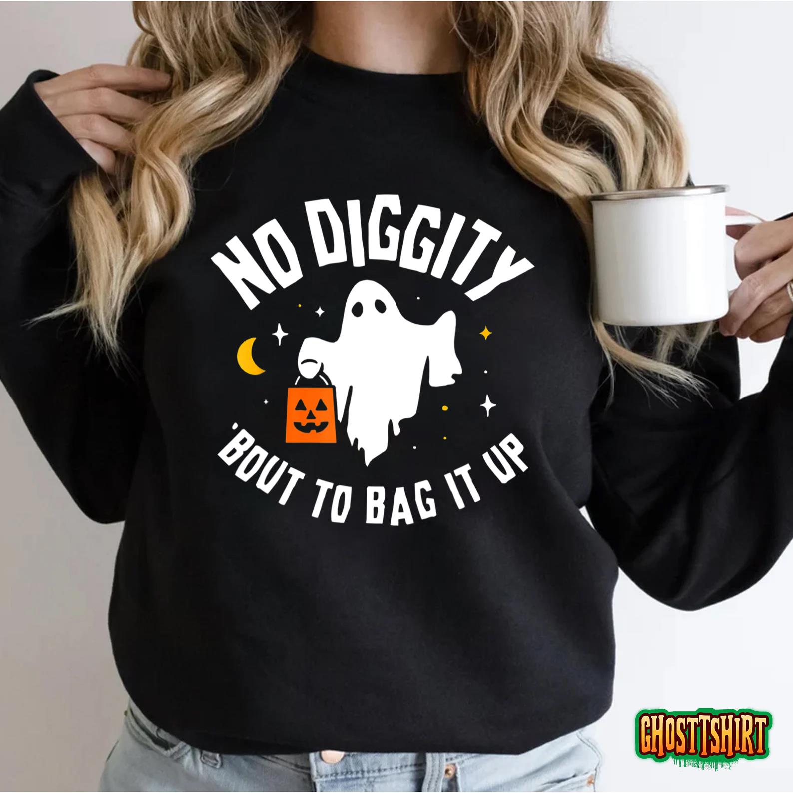 No Diggity Bout To Bag It Up Cute Ghost Halloween Kids Candy T-Shirt