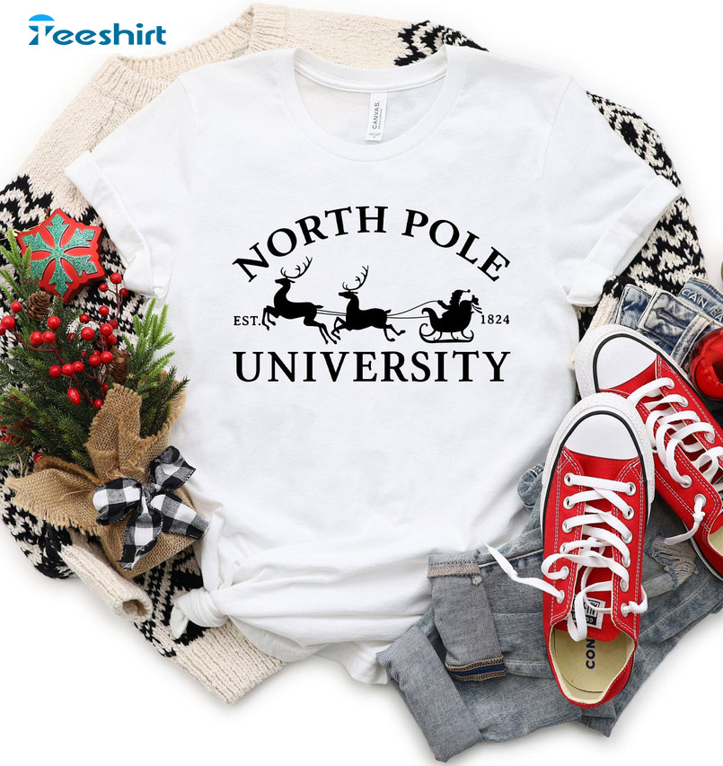 North Pole Univeristy Sweatshirt – Christmas Short Sleeve Vintage Design